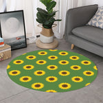 Green Sunflower Pattern Print Round Rug