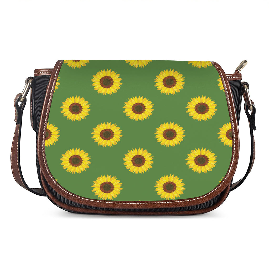 Green Sunflower Pattern Print Saddle Bag