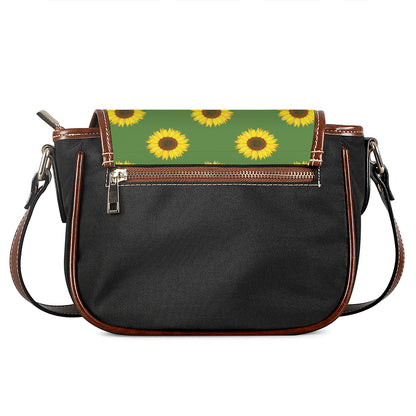 Green Sunflower Pattern Print Saddle Bag