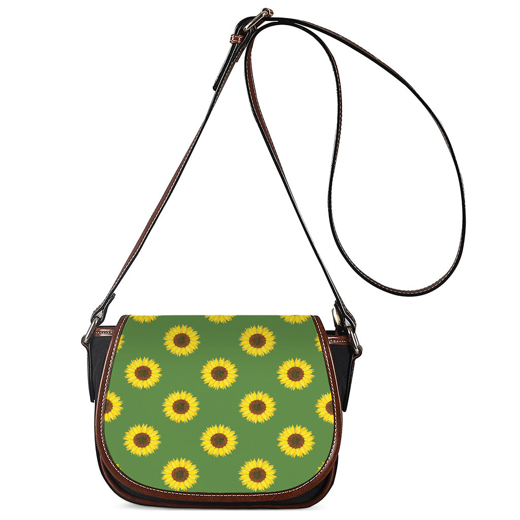 Green Sunflower Pattern Print Saddle Bag