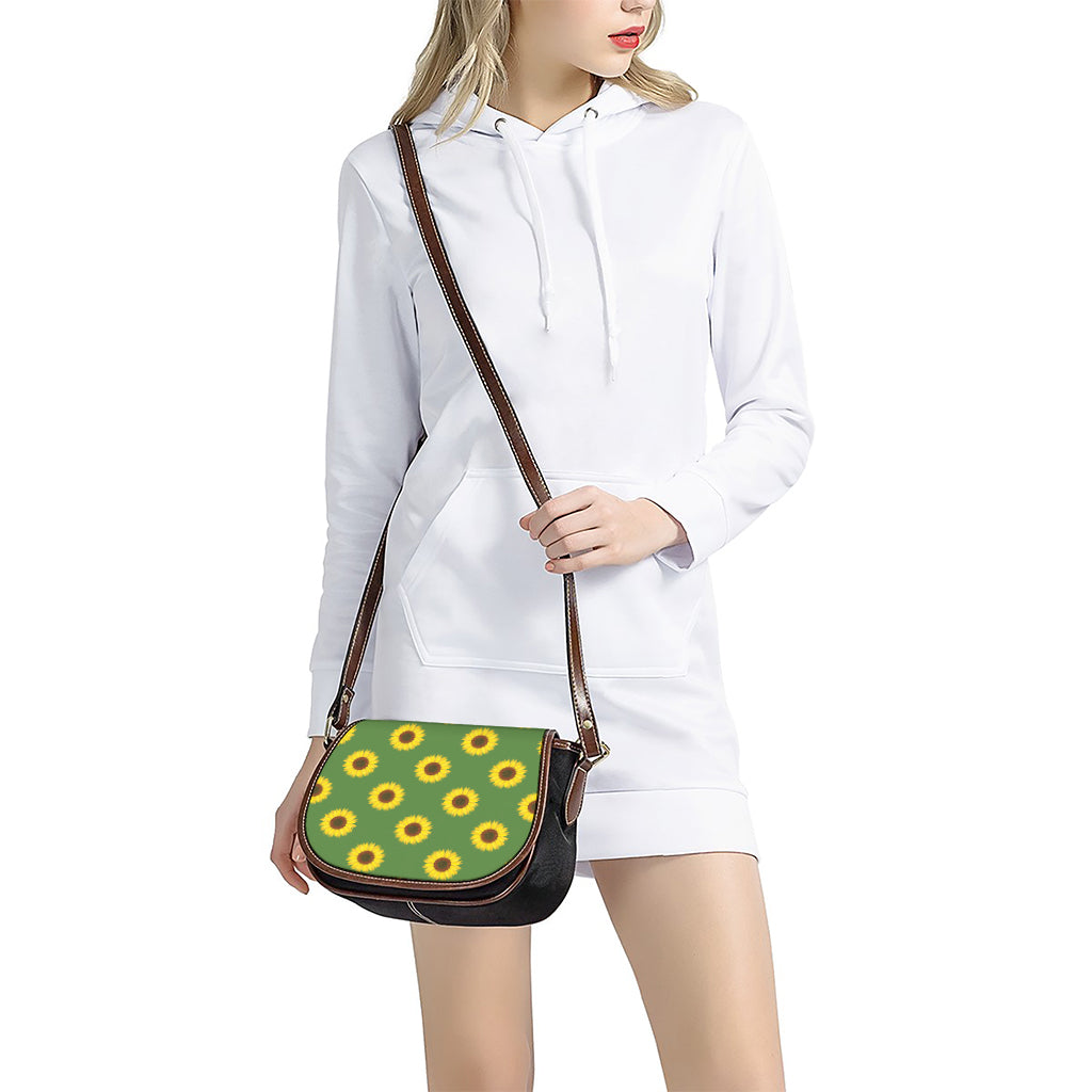 Green Sunflower Pattern Print Saddle Bag