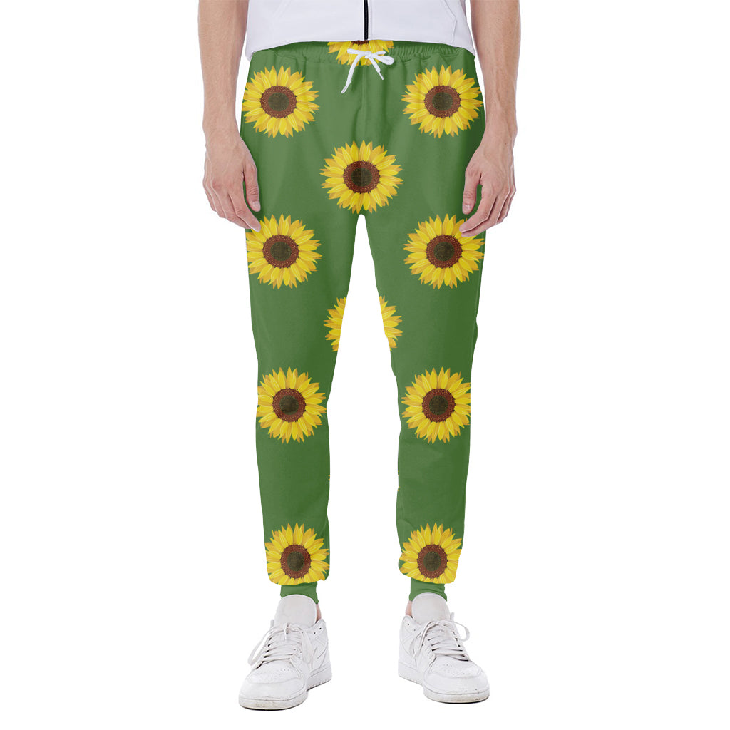 Green Sunflower Pattern Print Scuba Joggers