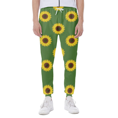 Green Sunflower Pattern Print Scuba Joggers