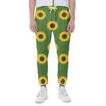 Green Sunflower Pattern Print Scuba Joggers