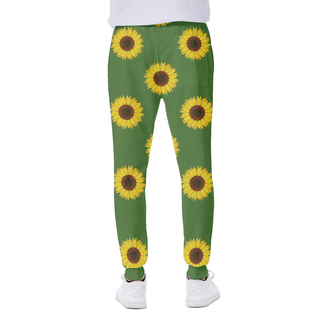 Green Sunflower Pattern Print Scuba Joggers