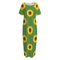 Green Sunflower Pattern Print Short Sleeve Long Nightdress