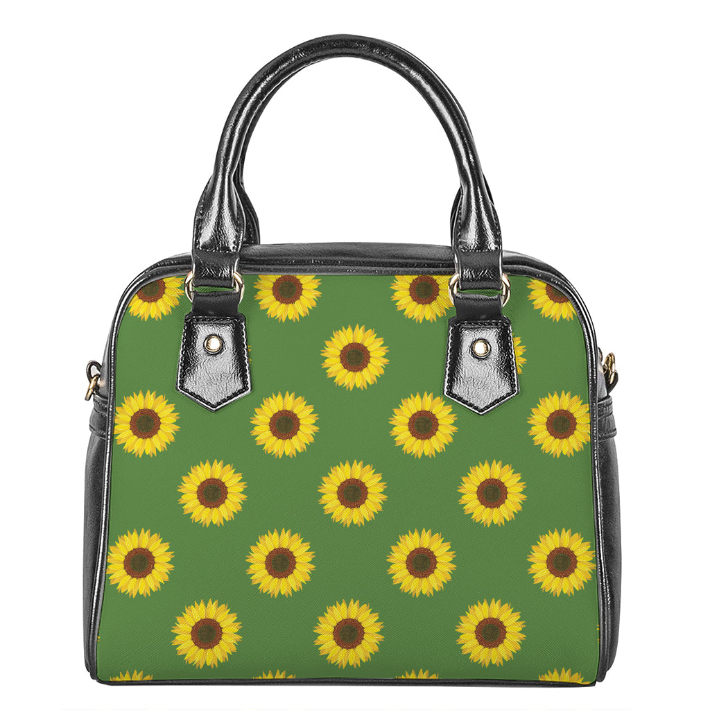 Green Sunflower Pattern Print Shoulder Handbag