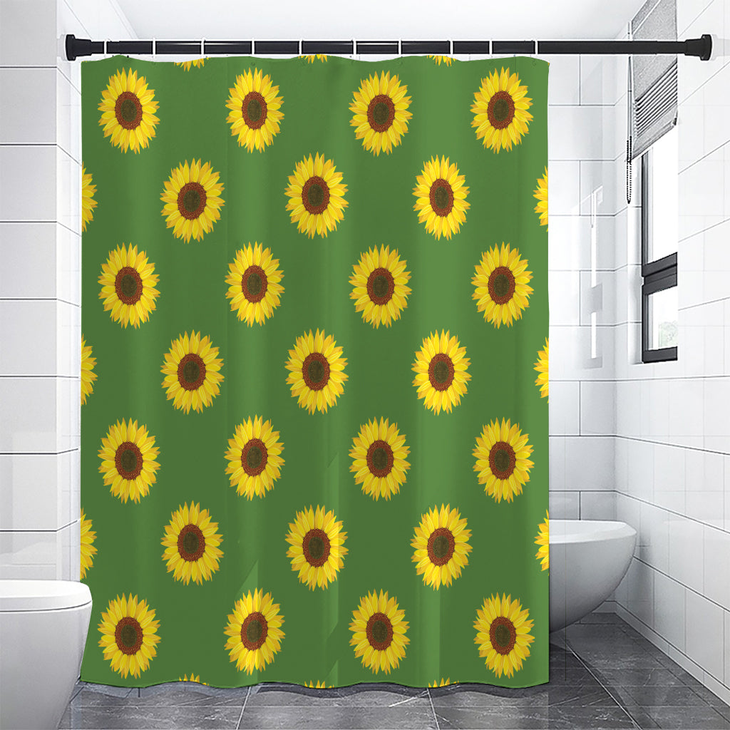 Green Sunflower Pattern Print Shower Curtain