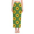Green Sunflower Pattern Print Side Slit Maxi Skirt
