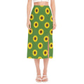 Green Sunflower Pattern Print Side Slit Midi Skirt