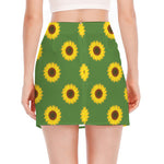 Green Sunflower Pattern Print Side Slit Mini Skirt