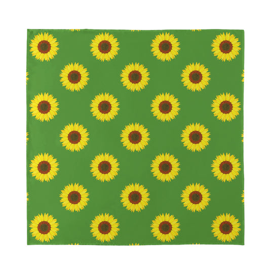 Green Sunflower Pattern Print Silk Bandana
