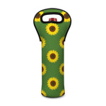 Green Sunflower Pattern Print Single Neoprene Wine Tote