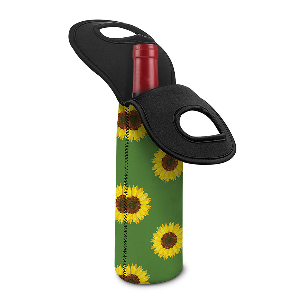 Green Sunflower Pattern Print Single Neoprene Wine Tote