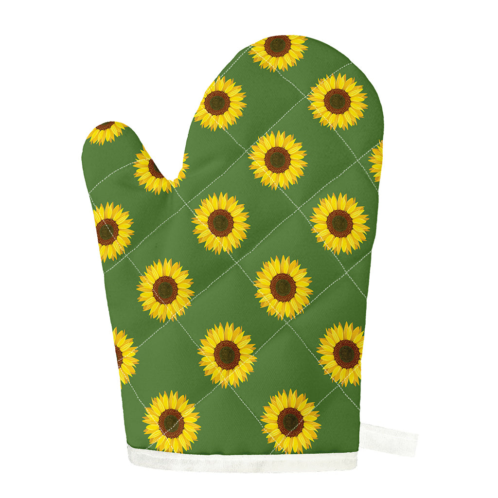 Green Sunflower Pattern Print Single Oven Mitt