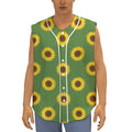Green Sunflower Pattern Print Sleeveless Baseball Jersey
