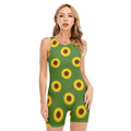 Green Sunflower Pattern Print Sleeveless One Piece Swimsuit
