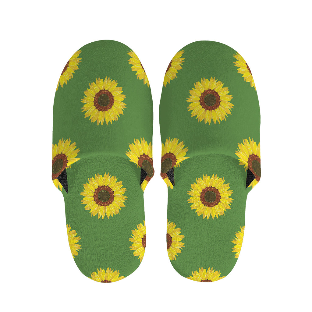 Green Sunflower Pattern Print Slippers