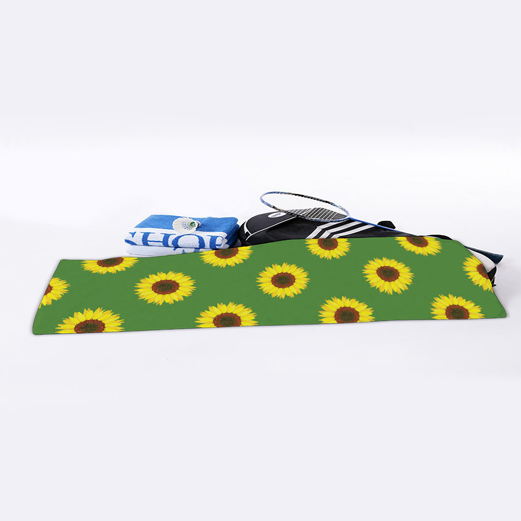 Green Sunflower Pattern Print Sports Towel