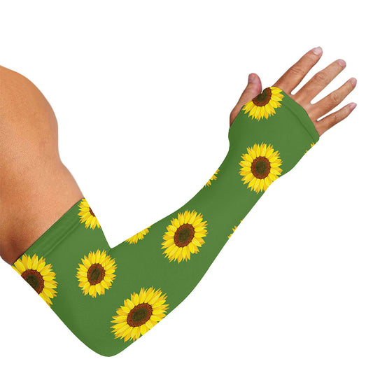 Green Sunflower Pattern Print Sun Protection Arm Sleeves