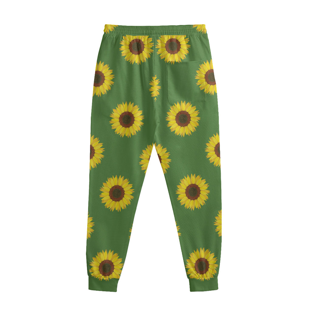 Green Sunflower Pattern Print Sweatpants