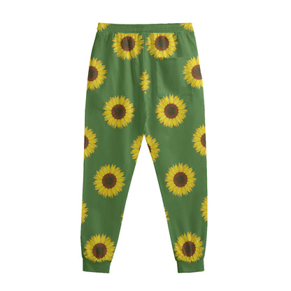 Green Sunflower Pattern Print Sweatpants