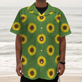 Green Sunflower Pattern Print Textured Short Sleeve Shirt
