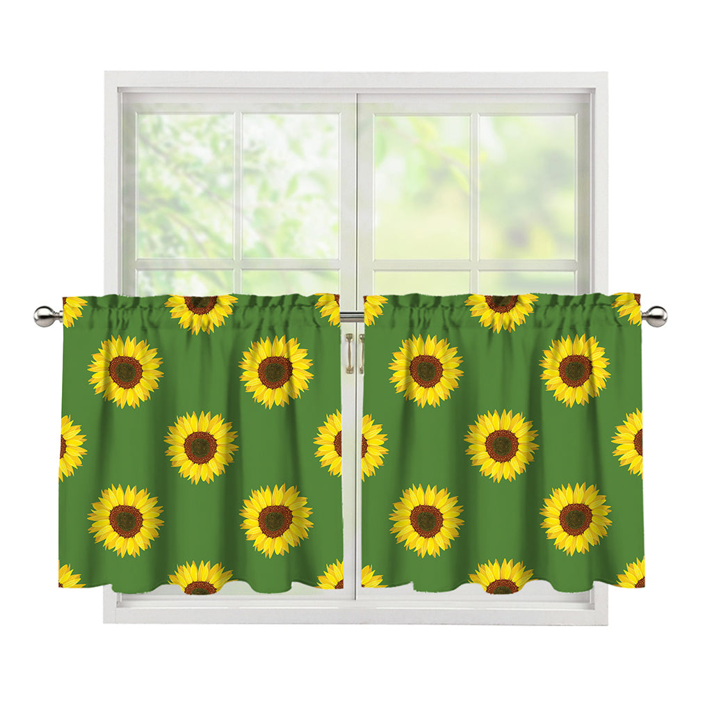 Green Sunflower Pattern Print Tier Curtains