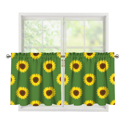 Green Sunflower Pattern Print Tier Curtains