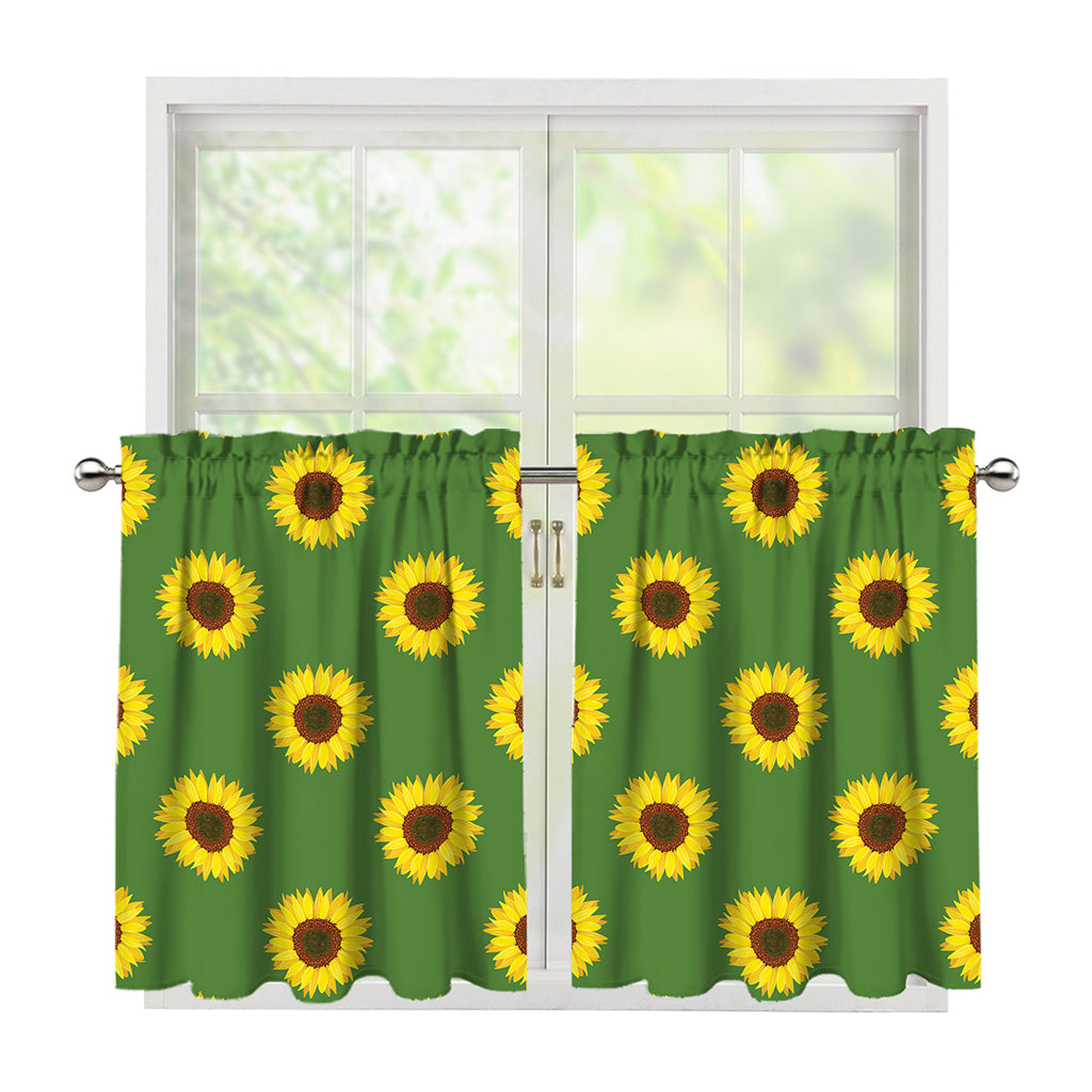 Green Sunflower Pattern Print Tier Curtains
