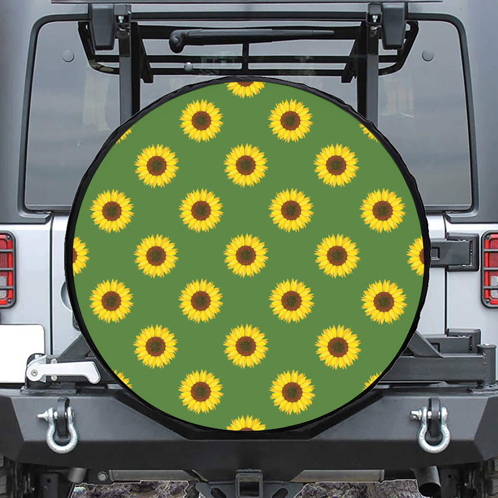 Green Sunflower Pattern Print Tire Cover