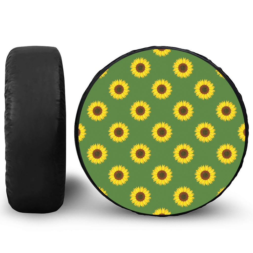 Green Sunflower Pattern Print Tire Cover