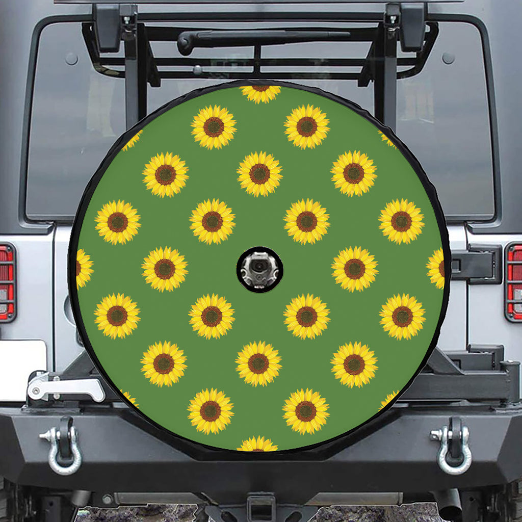 Green Sunflower Pattern Print Tire Cover With Camera Hole