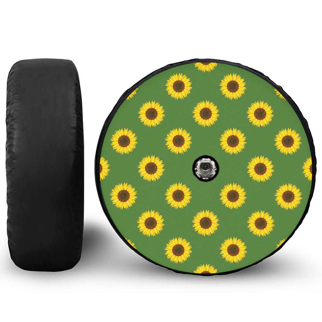Green Sunflower Pattern Print Tire Cover With Camera Hole