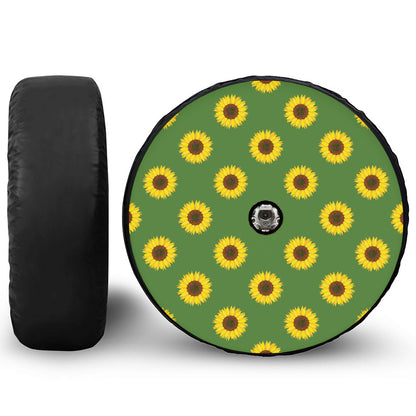 Green Sunflower Pattern Print Tire Cover With Camera Hole