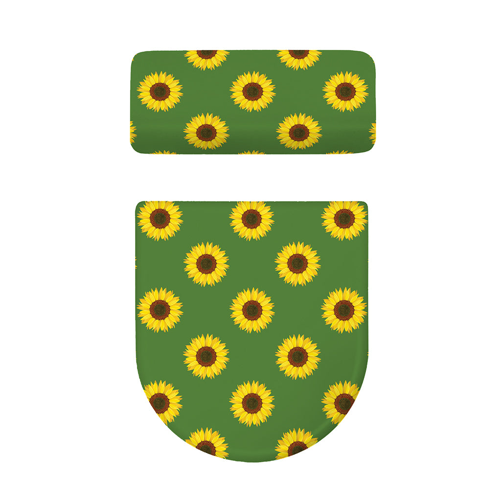 Green Sunflower Pattern Print Toilet Lid And Tank Cover Set