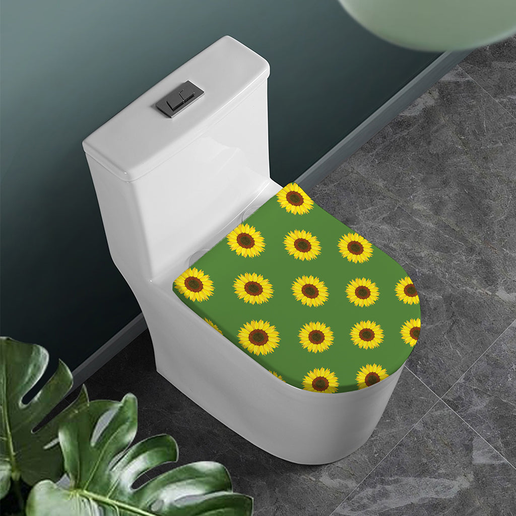 Green Sunflower Pattern Print Toilet Lid Cover