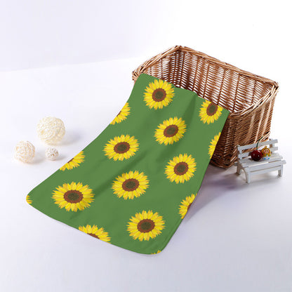 Green Sunflower Pattern Print Towel
