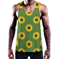 Green Sunflower Pattern Print Men's Workout Tank Top