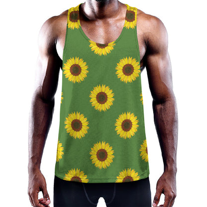Green Sunflower Pattern Print Training Tank Top
