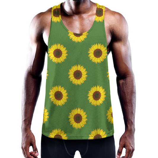 Green Sunflower Pattern Print Training Tank Top