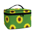 Green Sunflower Pattern Print Travel Makeup Bag