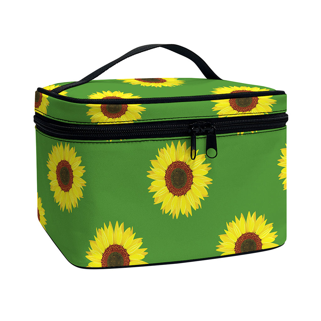 Green Sunflower Pattern Print Travel Makeup Bag