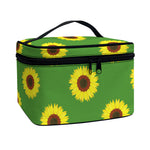 Green Sunflower Pattern Print Travel Makeup Bag