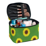 Green Sunflower Pattern Print Travel Makeup Bag