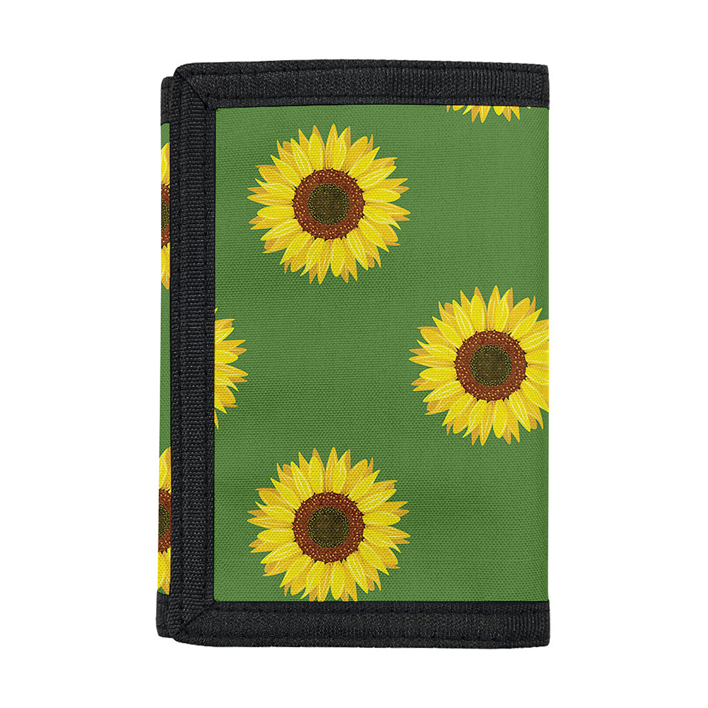 Green Sunflower Pattern Print Trifold Wallet