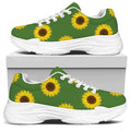 Green Sunflower Pattern Print White Chunky Shoes
