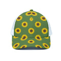 Green Sunflower Pattern Print White Mesh Trucker Hat