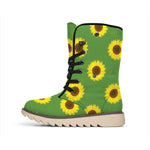 Green Sunflower Pattern Print Winter Boots