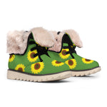 Green Sunflower Pattern Print Winter Boots